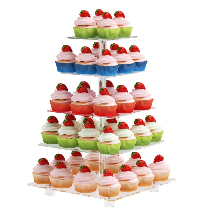 LoveDisplay Cupcake Stand for 50 Cupcakes, 5 Tier Cupcake Holder, Large Clear Cupcake Tower, Acrylic Cupcake Stand, Cupcake Display Stand for Party, Wedding, Birthday, Baby Shower, Halloween - Image 1